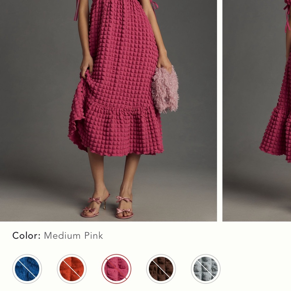 Anthropologie - Endless Rose Puff-Sleeve Sweetheart Textured Midi Dress (M)